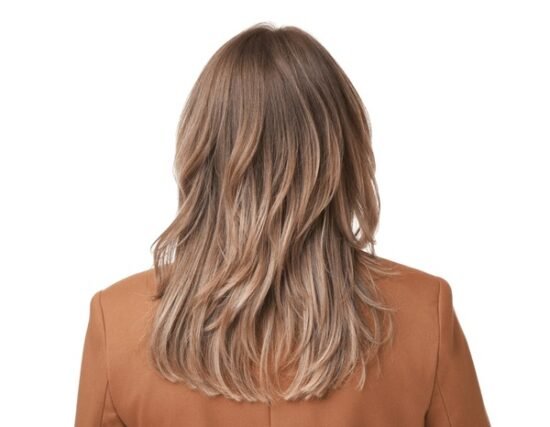 Back view of layered butterfly haircut