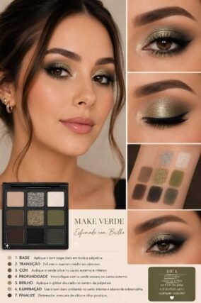 Green eyeshadow smokey eye look tutorial with step-by-step application guide