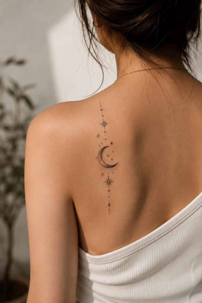 Minimalist crescent moon tattoo on inner wrist – small tattoo ideas for women