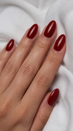 almond shape red nails manicure