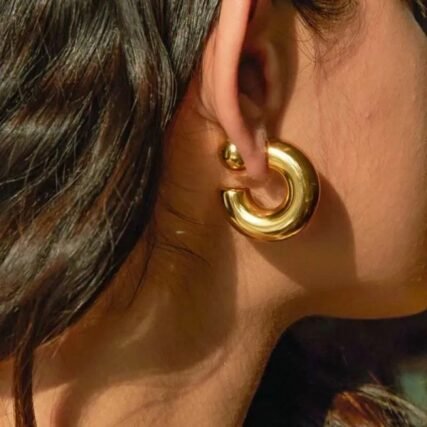 Bold C shape gold huggie hoop earrings