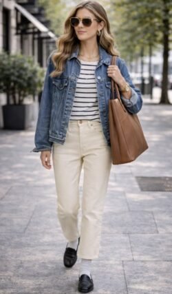 Casual fall jacket styling with jeans and loafers