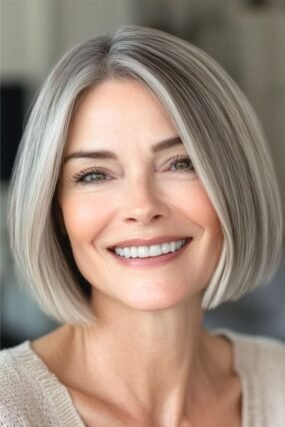 Chin-length blunt bob for visually thicker fine hair