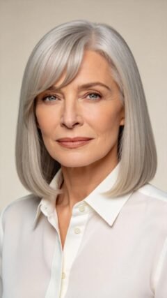 Collarbone-length cut with side-swept bangs, low maintenance option