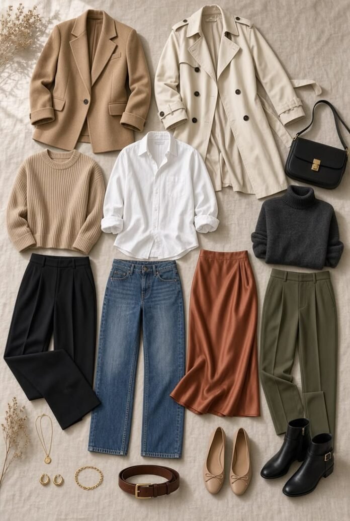 fall capsule wardrobe 16 pieces flatlay