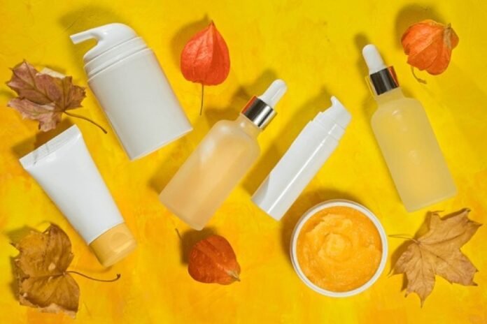 Best fall skincare routine products flatlay
