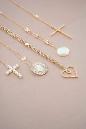 Geometric layered necklace with Y-drop chain