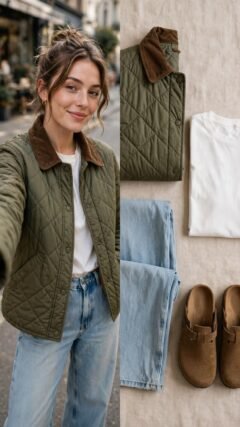 Quilted barn jacket fall outfit