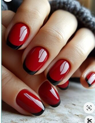 red black french tip nail design