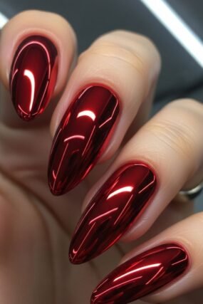red chrome mirror nail polish reflective
