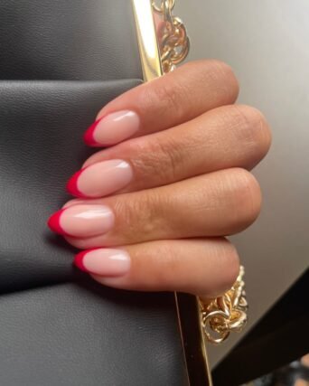 red french tip manicure milky pink base