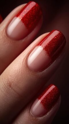red glitter tip nail design sparkle