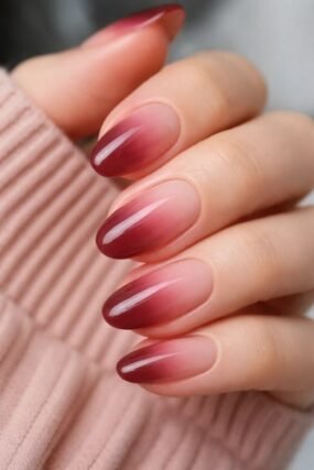 red ombre gradient nails wine to cherry