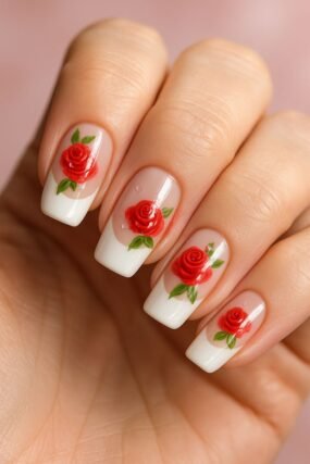 red rose hand painted nail art