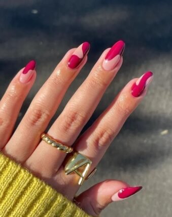 red abstract swirl nail art design