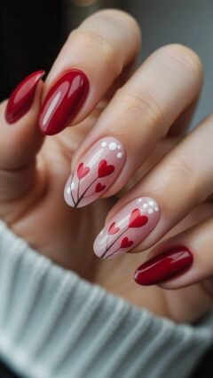 red heart nail art hand painted