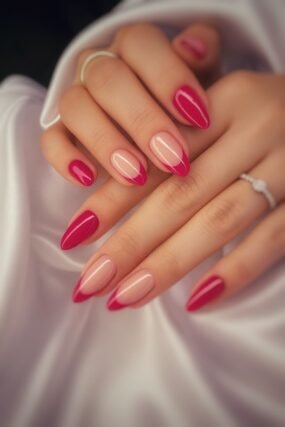 two tone red pink nails split design