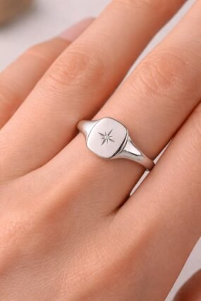 Vintage inspired oxidized silver signet ring