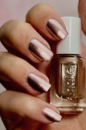 Essie Penny Talk brush streaks before and after levelling with clear top coat