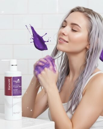 Purple shampoo used to neutralize yellow brassiness in gray hair